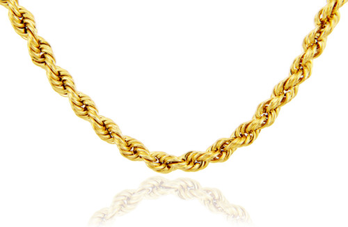 10K Gold 5mm Ultralight Diamond Cut Rope Chain Link Necklace