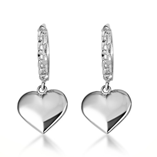 .925 Sterling Silver Heart Shape Love Cuban Link Huggie Earrings