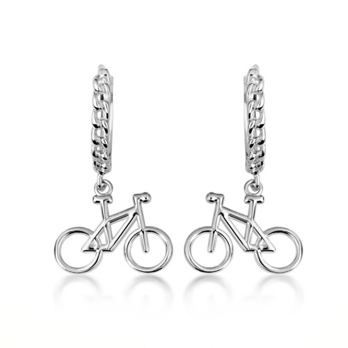 .925 Sterling Silver Bicycle Cuban Link Huggie Earrings