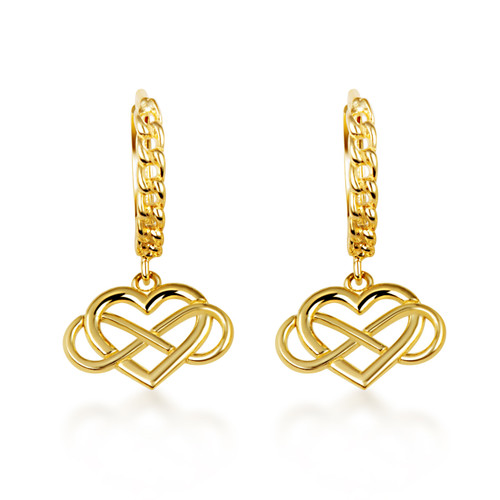 Yellow Gold Infinity Heart Cuban Link Huggie Earrings