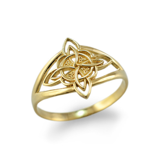 Gold Celtic Trinity Knot Triquetra Ring for Women