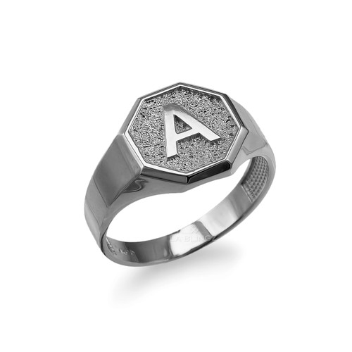 Men's Sterling Silver Letter Initial Octagon Signet Ring