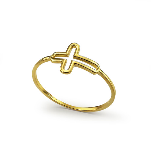 Elegant Open Sideways Cross Gold Ring for Women