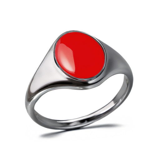Sterling Silver Oval Signet Midsize Enamel Unisex Ring – Color Options Sterling Silver Oval Signet Midsize Enamel Unisex Ring – Color Options