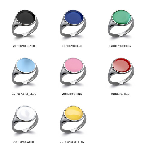 Sterling Silver Enamel Round Signet Ring – Color Options