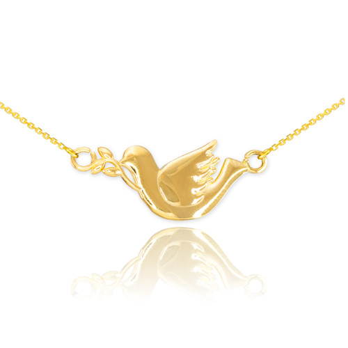 Gold Dove of Peace Round DC Pendant Necklace