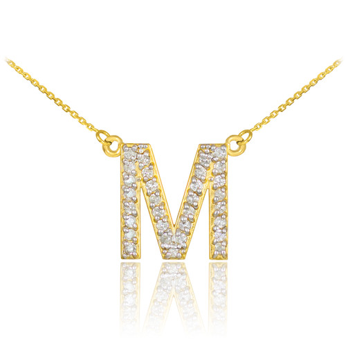 14k Gold Letter "M" Diamond Initial Monogram Necklace