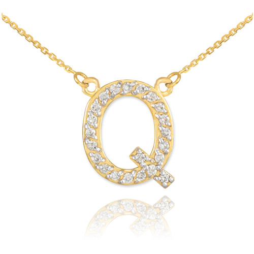 14k Gold Letter "Q" Diamond Initial Necklace