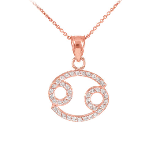 14K Rose Gold Cancer Zodiac Sign Diamond Pendant Necklace