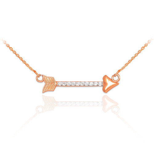 14k Rose Gold Diamond Studded Arrow Necklace
