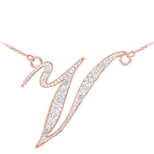 14k Gold Letter Script "V" Diamond Initial Necklace