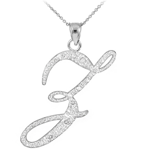 14k White Gold Letter Script "Z" Diamond Initial Pendant Necklace
