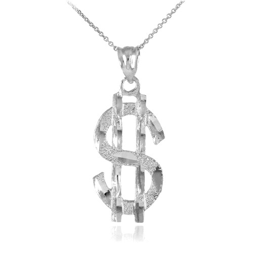 925 Sterling Silver Dollar Sign Pendant Necklace