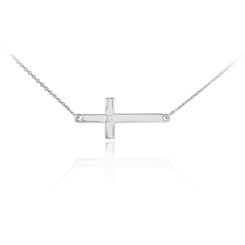 925 Sterling Silver Sideways Cross Cute Diamond Necklace