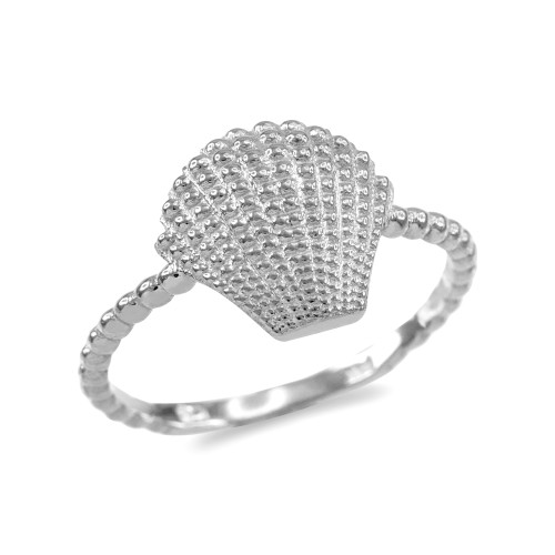 Fine Sterling Silver Beaded Band Seashell Ring