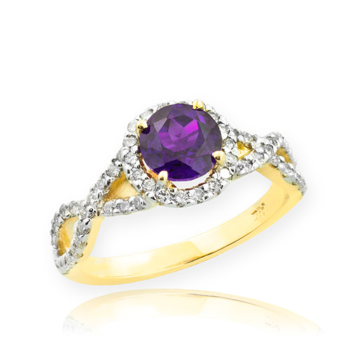 Gold Amethyst Birthstone Infinity Ring with Diamonds