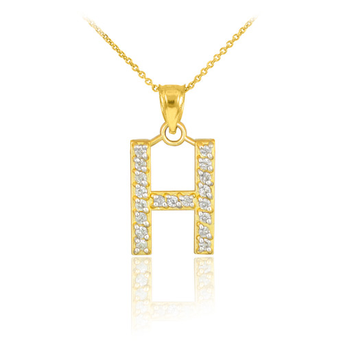 Gold Letter "H" Diamond Initial Pendant Necklace
