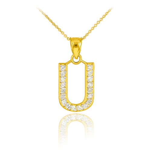 Gold Letter "U" Diamond Initial Pendant Necklace