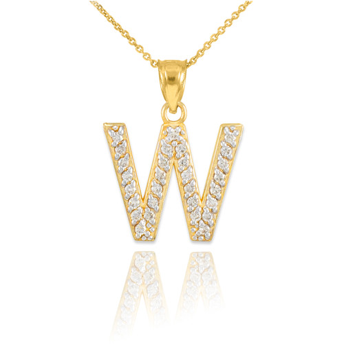 Gold Letter "W" Initial Diamond Monogram Pendant Necklace