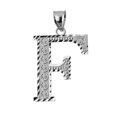 Initial F White Gold Charm Pendant