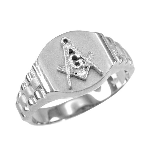 White Gold Masonic Ring