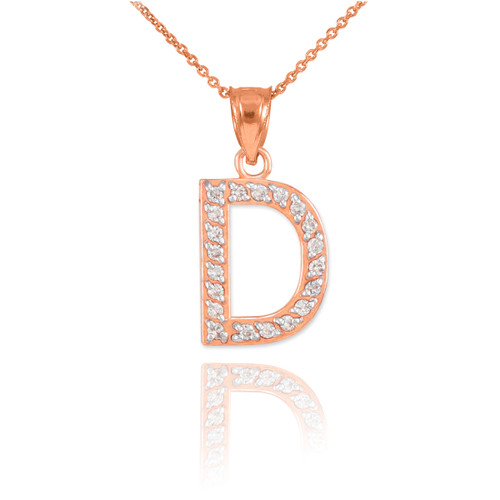 Rose Gold Letter "D" Diamond Initial Pendant Necklace