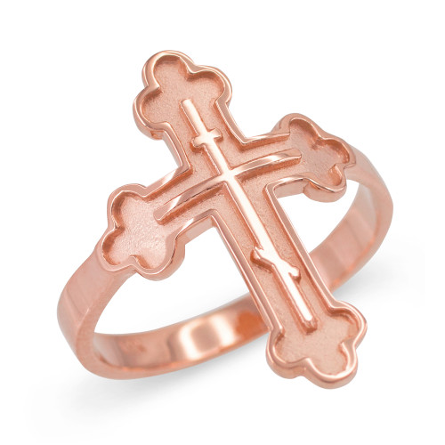 Russian Orthodox Cross Ring in Rose Gold