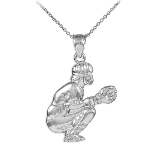 Silver Baseball Catcher Charm Sports Pendant Necklace