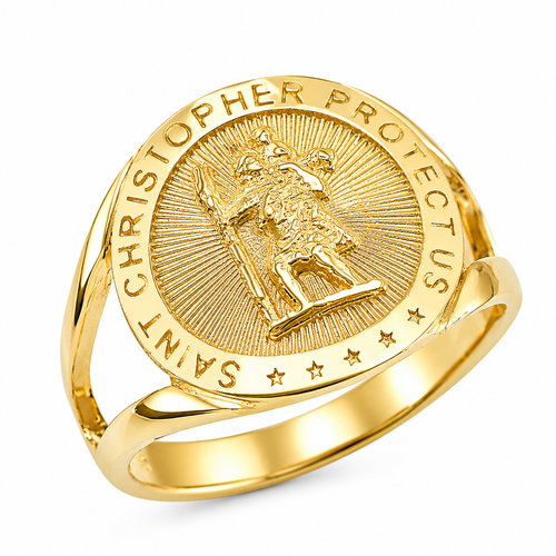 Gold Saint Christopher Medallion Ring