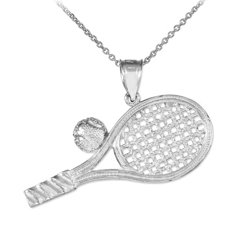 Silver Tennis Racquet and Ball Pendant Necklace