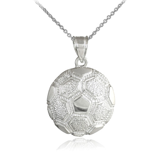 Silver Textured Soccer Ball Sports Pendant Necklace