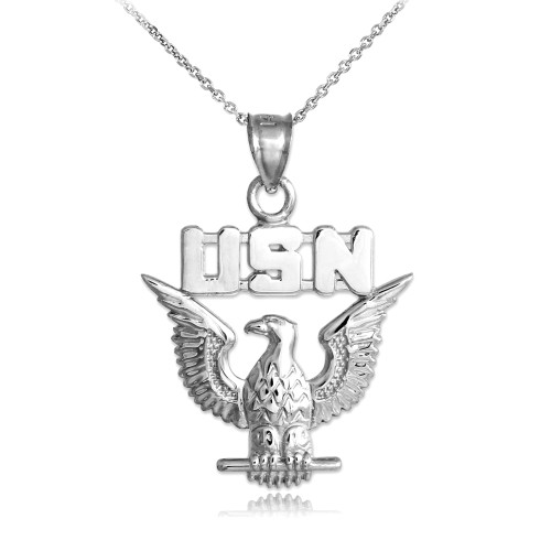 Silver US Navy USN Eagle Pendant Necklace