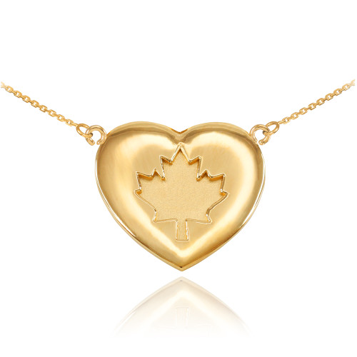 Solid 14k Yellow Gold Maple Leaf Heart Necklace