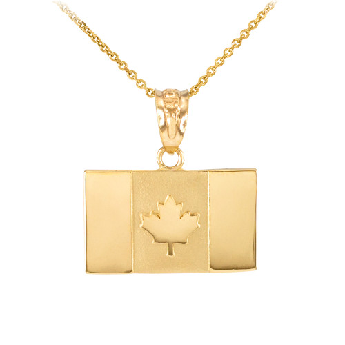 Solid Gold Canada Flag Charm Pendant Necklace