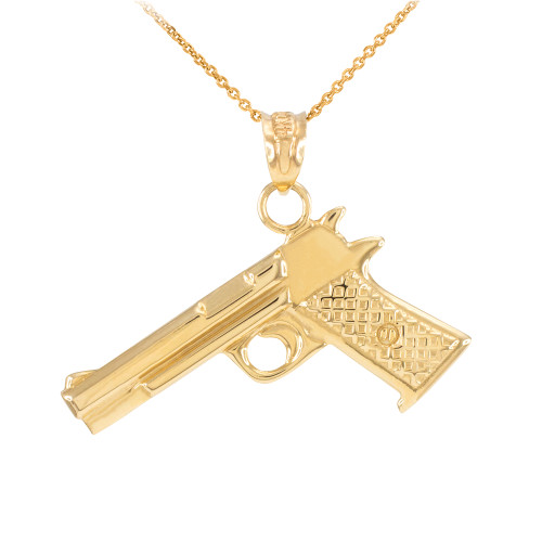 Solid Gold Desert Eagle Pistol Gun Pendant Necklace