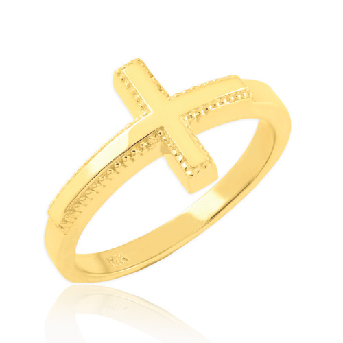 Solid Gold Sideways Cross Ring
