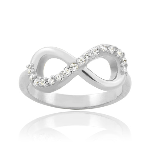 Solid Sterling Silver Clear CZ Infinity Ring