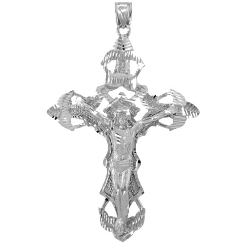 Solid White Gold Extra Large Cross INRI Crucifix Pendant