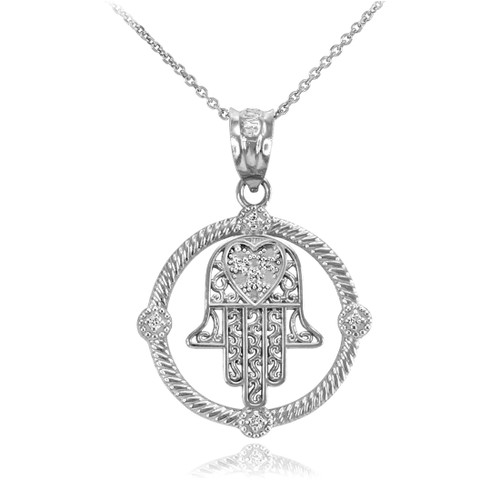 White Gold Hamsa Necklace