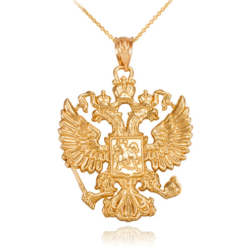 Gold Russian Coat of Arms Double-Headed Eagle Slavic Pendant Necklace