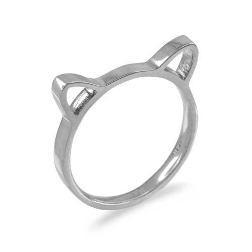 Sterling Silver Kitten Silhouette Stackable Ring Band