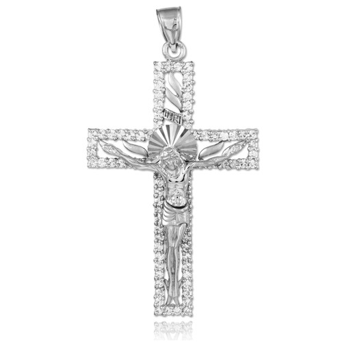 White Gold Crucifix CZ Pendant