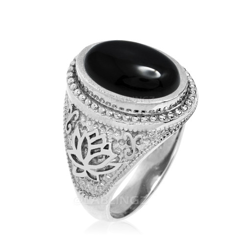 Sterling Silver Black Onyx Yoga Lotus Statement Ring