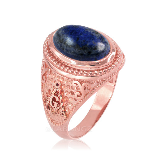 Rose Gold Masonic Lapis Lazuli Gemstone Statement Ring