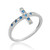 White Gold Sideways Cross Blue Zirconia Ring