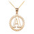 Yellow Gold "A" Initial in Rope Circle Pendant Necklace