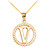 Yellow Gold "V" Initial in Rope Circle Pendant Necklace