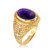 Two-Tone  Yellow Gold Marine Anchor Purple Amethyst Birthstone Ring