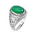 Sterling Silver Om Oval Cabochon Green Onyx Mens Yoga Ring