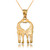 Yellow Gold Open Heart Kissing Giraffes Charm Necklace